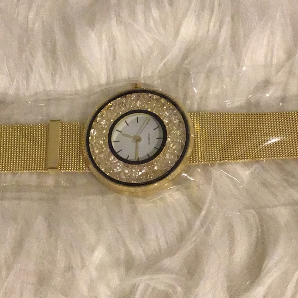 Quartz Gold Fashion Diamond Women Watch 2pcs